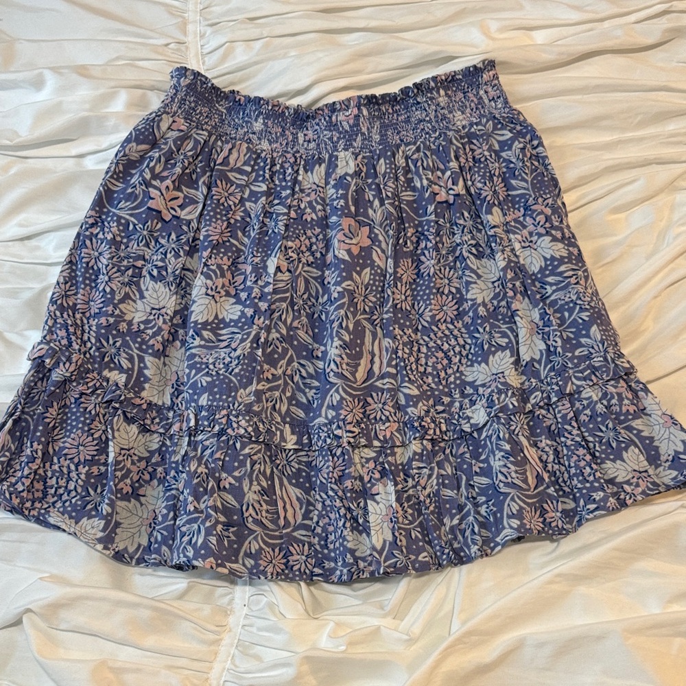 Evereve Women’s 1 Chic A-Line Floral Skirt Purple and Pink stretchy waist lined